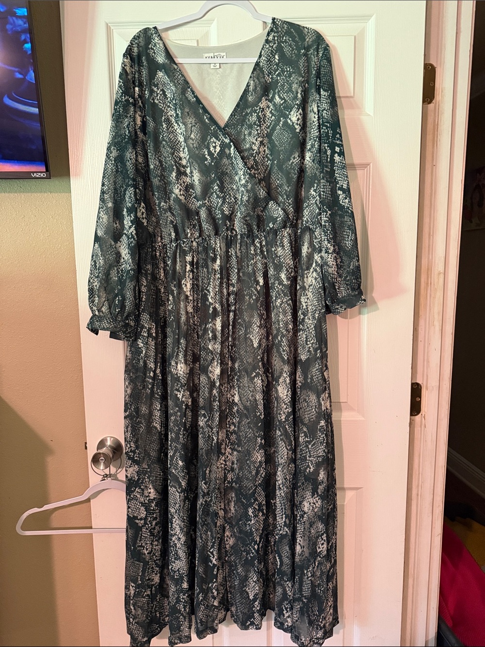 Lily Teal Snake-Print Wrap Maxi Dress